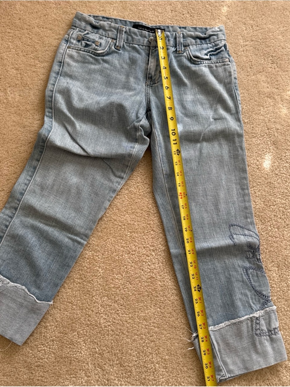 Calvin Klein Light Blue Cropped Jeans with Cuffed Hem
